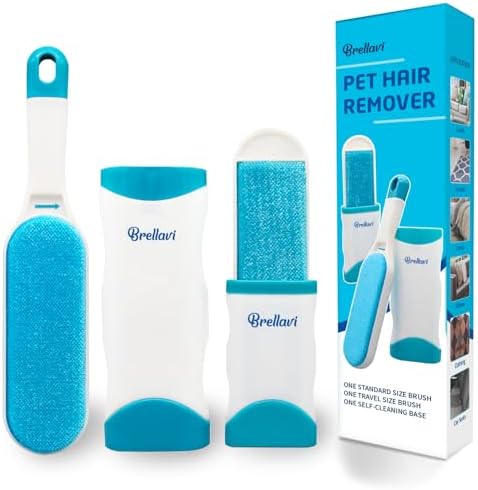 Pet Hair Remover for Clothes: Reusable Dog Cat Fur Lint Removal Brush for Clothes Furniture Couch Carpet Bed Car Seat - Self-Cleaning for Pet Owners (Fresh Blue, 1 Pack) by Brellavi