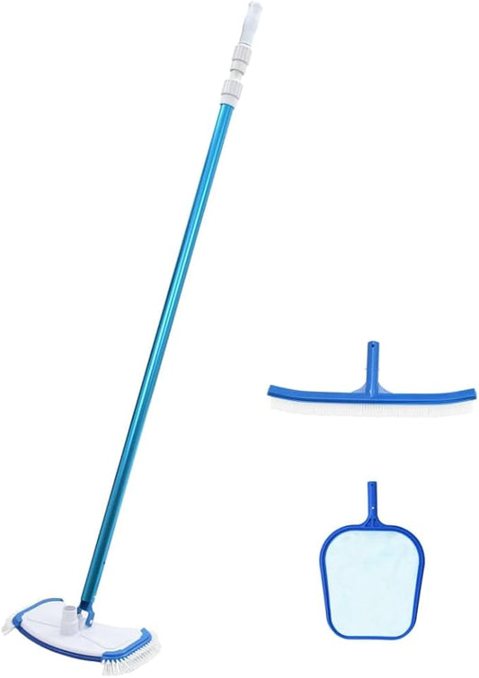 9-Piece Pool Maintenance Kit, White Blue ABS Aluminum, 24.6 ft Hose, Weighted Vacuum for Above Ground Swimming Pools, Outdoor Cleaning Tools