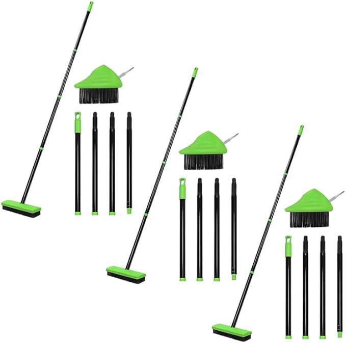 3-in-1 Weed Brush Tool Set, Adjustable Long Handle Crack Weeder & Moss Remover for Driveway, Patio, Sidewalk - Stainless Steel Crevice Cleaning Kit (3 Sets)