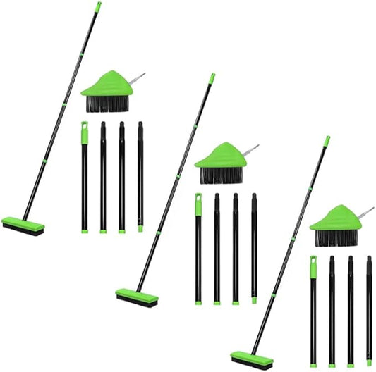 3-in-1 Weed Brush Tool Set, Adjustable Long Handle Crack Weeder & Moss Remover for Driveway, Patio, Sidewalk - Stainless Steel Crevice Cleaning Kit (3 Sets)