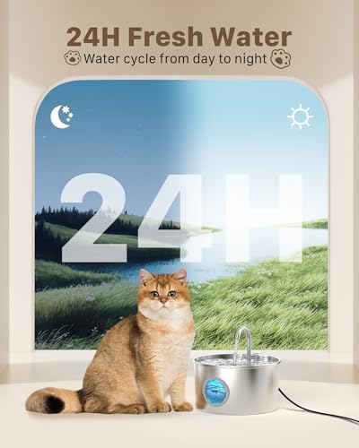Cat Water Fountain Stainless Steel: 74oz/2.2L Cat Fountain for Drinking - Image 3