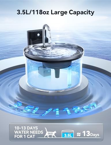 Wireless Cat Water Fountain [Water & Battery Separation] FEELNEEDY Stainless Steel Automatic Pet Water Dispenser, 4000mAh Battery Operated Water Fountains for Cats Dogs - 3.5L/118oz - Image 6