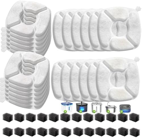48 Pcs Cat Water Fountain Replacement Filters-24 Pack Cat Fountain Filters with 24 Pack Sponges, Enhanced Compatibility Pet Fountain Filter Fit for 95oz/2.8L 135oz/4L 67oz/2L Pet Drinking Fountain by Unknown