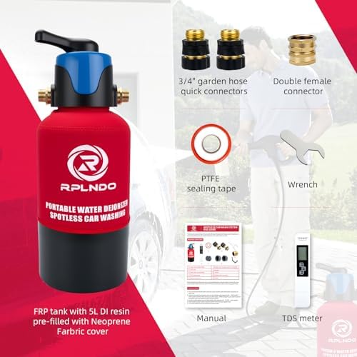 Spotless Car Wash System with Bypass,Pre-Filled with DI Resin, Deionized Water System, Garden Hose Quick Connector, Di Water System for RV, Vehicles, Motorcycles, Bikes, Boats, No Spots - Image 6