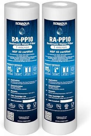 Ronaqua 1 Micron Sediment Water Filter Cartridge 10"x2.5", NSF Certified, 4-Layer Filtration for any 10-inch RO Units & Whole House Systems, Compatible with Culligan P5, AP110, WHKF-GD05, 2 Pack by Ronaqua