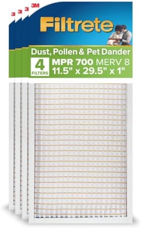 Filtrete 11.5x29.5x1 in. Air Filter, MERV 8, MPR 700, 4 HVAC Filters by Filtrete