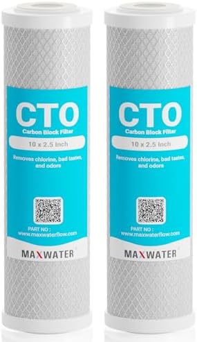 Max Water CTO 5 Micron, 10"x2.5" Replacement Filter Cartridge | Coconut Shell Carbon Block for Whole House Water Filtration System | Compatible with WFPFC8002, FXWTC, WHEF-WHWC, AMZN-SCWH-5-2 Pack by MaxWater