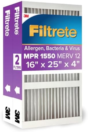 Filtrete 16x25x4 Air Filter, MERV 12, MPR 1550, 2 HVAC Filters by Filtrete