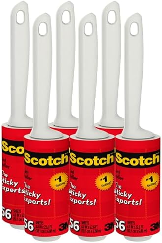 Scotch Lint Roller, 6 Pack (336 Sheets Total), 56 Easy Tear Sheets Each, 4 in x 22.6 ft, Adhesive Lint & Pet Hair Remover for Clothes, Furniture and Car by Unknown
