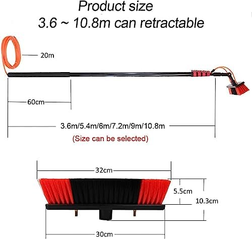 Window Cleaning Brush 3.6-11M Water Fed Pole Telescopic Brush,Conservatory Roof Cleaner/Water Fed Extendable Brush/Window Clean Kit Roof Cleaning Tools with Water S