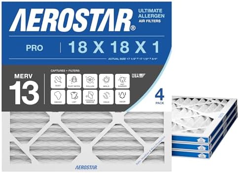 Aerostar Air Filter 18x18x1 MERV 13 AC Filter, HVAC, Furnace Filter, 4 Pack by AirFiltersDelivered