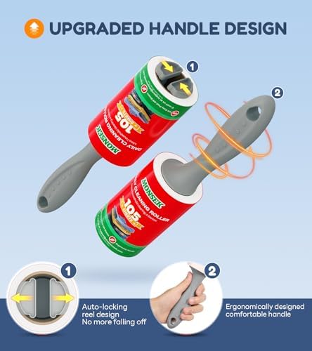 MONSEK 4X Extra Sticky Lint Roller for Pet Hair, Lint Rollers 315 Sheets Mega Value Set, Pet Hair Remover with 3 Upgraded Handle 3 Rollers, Portable Lint Remover for Clothes, Furniture, Dog & Cat Hair - Image 3