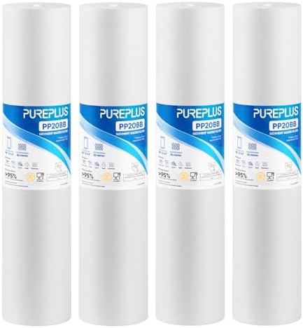 PUREPLUS 20 Micron 20"x4.5" Whole House Sediment Home Water Filter, 4 Pack by PUREPLUS