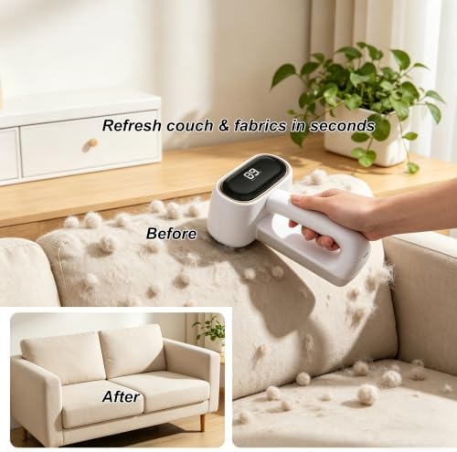 Fabric Shaver, Dual Head Lint Remover, LCD & 6-Blade, Rechargeable, White | rechargeable sweater defuzzer for clothes couch furniture upholstery pet hair pilling remover portable - Image 2
