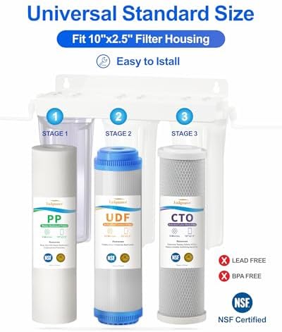 10"x2.5" Water Filter Replacement, Universal NSF Certified PP Sediment Filter + UDF + CTO Activated Carbon Block Filter,5 Micron + 10 Micron 4 Pack - Image 6