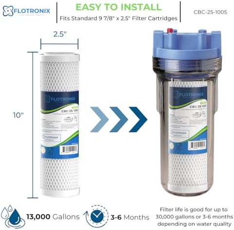 Flotronix 5 Micron 2.5" x 10" Whole House CTO Carbon Sediment Water Filter Cartridge, Compatible with DuPont WFPFC8002, WFPFC9001, SCWH-5, WHCF-WHWC, FXWTC, CBC-10, RO Systems, 4-Pack - Image 2