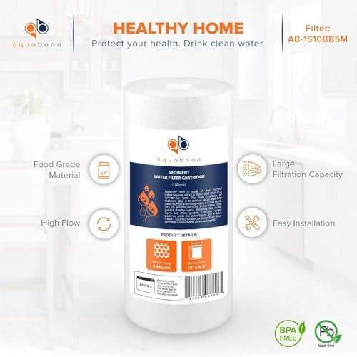 Aquaboon 5 Micron 10 x 4.5 Carbon Block Chlorine Reduction, Ganular Activated Carbon (GAC) Purification Cartrige and Sediment Water Filter - Whole House Water Filter Replacement, 1-Pack - Image 7