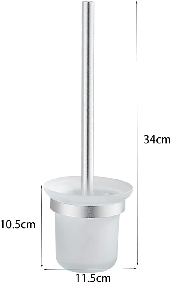 Toilet Brush Holders with Glass Caddy Cup Holder Punch Bath Wall Shelf Matte Silver Aluminum Handle Bathroom Cleaning Tools
