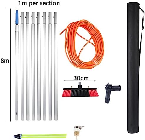 Telescopic Window Cleaning Pole, 10-39ft Extendable with 30/50cm Brush Head, Water Fed Roof Cleaning Tool for Easy Reach & Streak-Free Shine