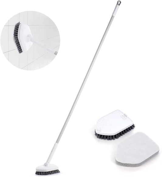 Tub and Tile Scrubber, 2 in 1 Bathroom Tile Cleaner, Extendable Bath Cleaning Scrubber Tool with 180-Degree Rotating Scrubber, Long Handle