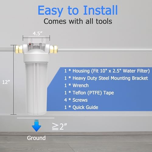 FHW10 Whole House Water Filter Housing Fit 10"x2.5" Sediment etc Filters - Image 4