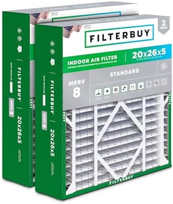 Filterbuy 20x26x5 Air Filter MERV 8 Dust & Allergy Defense (2-Pack) by Filterbuy