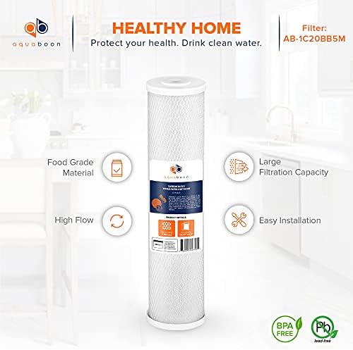 Aquaboon 4.5 x 20 Carbon Block Filter Cartridge Large - 5 Micron Whole House Water Filter Replacement Remove Chlorine Taste Odors Compatible with FC25B, EPM-20BB, CB-BB-20, 155783-43 (1 Pack) - Image 4