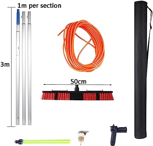 Telescopic Window Cleaning Pole 10-39ft with Water Fed Brush, 30cm/50cm Large Head for Roof & Exterior Cleaning, Extendable for High Reach, Efficient & Durable Tools