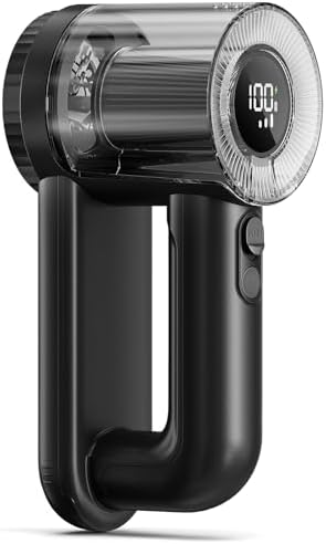 Rechargeable Fabric Shaver, 2-in-1 Lint Remover with 6-Blade | For sweaters, blankets, coats and cloth upholstery, with 200ml container, LED display, USB-C charging and 3 speeds by Unknown