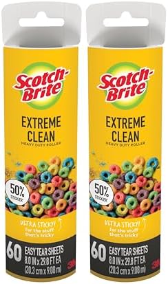 Scotch-Brite Extreme Clean Large Surface Lint Roller Refills, 8 in x 29.8 ft, 50% Stickier, 60 Easy Tear Sheets Each, 2 Pack (120 Sheets Total) by Unknown