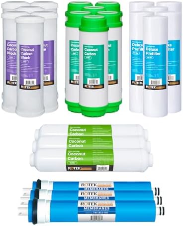 Reverse Osmosis Universal Water Filter Set | 24 Replacement Water Filters With 100 GPD Membrane | 3 Year Supply | Under Sink RO Water Filter Kit | PP, GAC, CTO, PC | 10 Inch Size by RotekWaterSystem