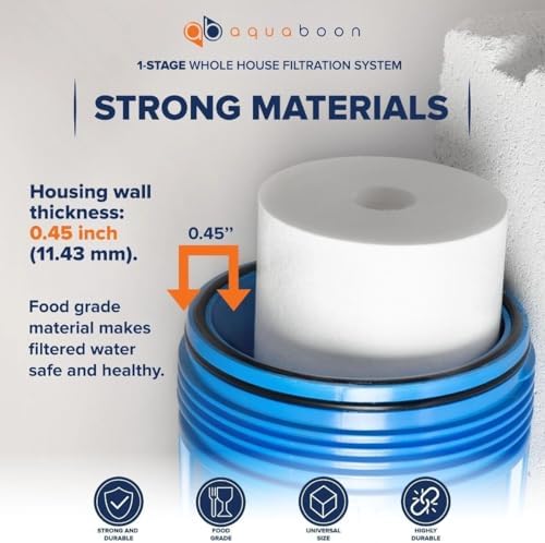 Aquaboon Whole House Water Filter System for Well Water with 5 Micron 10x4.5 Purification Reducing Sediment Cartrige | NSF Certified, Pressure Gauges & Releas, Wrench, Bracket 1" NPT - Image 5