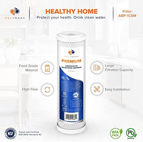 Aquaboon Premium 5 Micron Carbon Block Water Filter 10" x 2.5" – 3-Pack CTO Whole House Filters for Countertop & Under Sink Systems, Compatible with FXWTC - Image 4