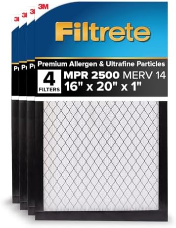 Filtrete 16x20x1 AC Furnace Air Filter, MERV 14, MPR 2500, High Performance Premium Allergen, Ultrafine Particles, Bacteria & Virus Filter, CERTIFIED Asthma & Allergy Friendly, 4-Pack by Filtrete