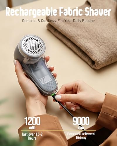 POPCHOSE Fabric Shaver, Lint Shaver with 6-Leaf Blade, Rechargeable | Lint Remover with Type-C Fast Charing Port, Sweater Defuzzer, Clothes Shaver for Couch, Furniture, Blanket, Remove Pilling - Image 4