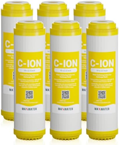 Max Water 10" x 2.5" Cation Resin Water Softener Cartridge, Compatible with AF-10-3003, WS-10, UDF-10C100E, 155319-43 & All 10 Inch Standard Whole House Water Filter Systems (6 Pack) by MaxWater