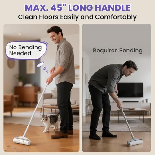 DELOMO 9.45” Large Lint Roller for Pet Hair, Long & Short Handles, 2 Packs | 360 Extra Sticky Sheets Total, Long Handle for No-Bend Cleaning Floors & Carpets, Short Handle for Couches & Furniture - Image 4