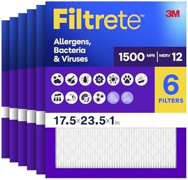 Filtrete 17.5x23.5x1 in. Air Filter, MERV 12, MPR 1500, 6 HVAC Filters by Filtrete