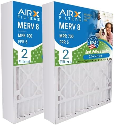AIRX FILTERS WICKED CLEAN AIR. 16x25x5 Air Filter MERV 8 Compatible with GeneralAire 14161 Furnace Filter 2 Pack by AIRXFILTERSWICKEDCLEANAIR