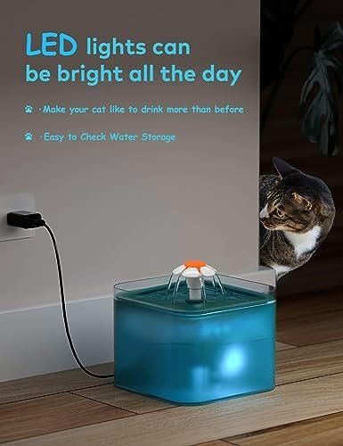 Cat Water Fountain for Cats Indoor: 67oz/2L Cat Fountain - Quiet Pet Water Fountain - Cyan Cat Fountains for Drinking Easy to Clean - for Cats&Pets& Small Animals - Including 4 Filters + 2 Sponges - Image 7