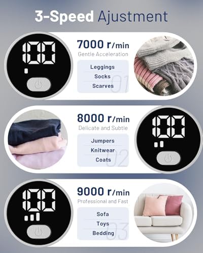 BEAUTURAL Fabric Shaver and Lint Remover, Rechargeable Sweater Defuzzer | LED Display, 3-Speed Settings, 6 Leaf Blades, Portable Pilling Remover for Clothes, Furniture, Blankets - Image 4