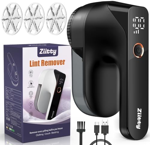 Fabric Shaver - Ziitty Lint Remover for Clothes, Sweater Defuzzer with LCD Display, 3-Speeds, 6-Blade, Type-C Rechargeable, Sweater Shaver to Remove Pilling Fuzz Lint Balls Pills for Clothes Furniture by welcometotheziitty