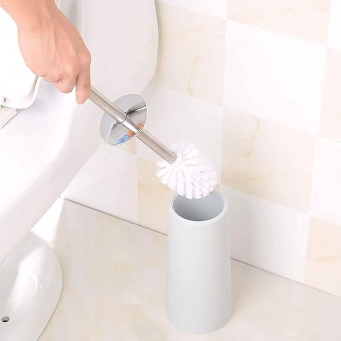 qiuqiu Creative Toilet Brush and Holder Set with Base - Toilet Bathroom Cleaning Brush - Household Toilet Soft Brush - Beige
