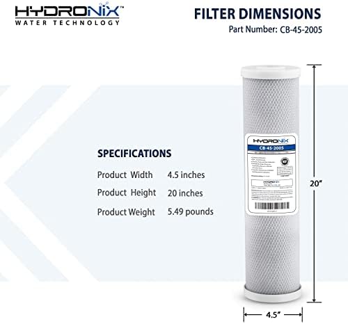 Hydronix CB-45-2005 Whole House, Commercial & Industrial NSF Coconut Carbon Block Water Filter, 4.5" x 20" - 5 Micron - Image 5