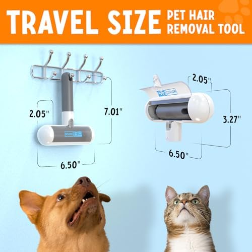 Triton Travel Pet Hair Removal Tool w/Fur Trapping Compartment and Detachable Handle, 60% Smaller Storage Size, Reusable Shedding Roller, Cat and Dog Hair Remover for Furniture, Couch (Gray/White) - Image 3