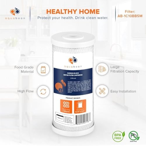 Aquaboon 5 Micron 10 x 4.5 Carbon Block Chlorine Reduction, Sediment Reduction Cartrige and Pleated Sediment Water Filter - Whole House Water Filter Replacement, 1-Pack - Image 3