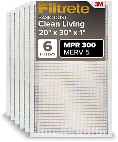 Filtrete 20x30x1 Air Filter, MERV 5, MPR 300, 6 HVAC Filters by Filtrete