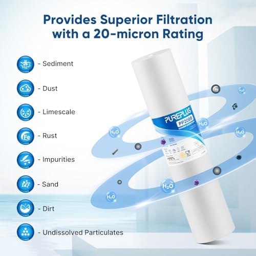 PUREPLUS 20 Micron 20"x4.5" Whole House Sediment Home Water Filter, 4 Pack - Image 4