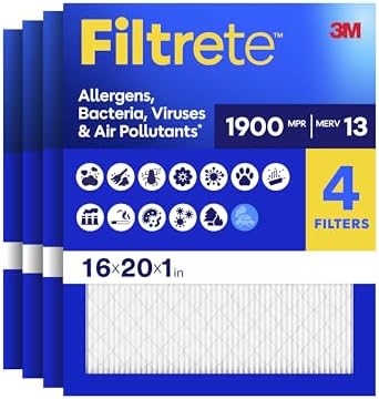 Filtrete 16x20x1 Air Filter, MERV 13, MPR 1900, 4 HVAC Filters by Filtrete