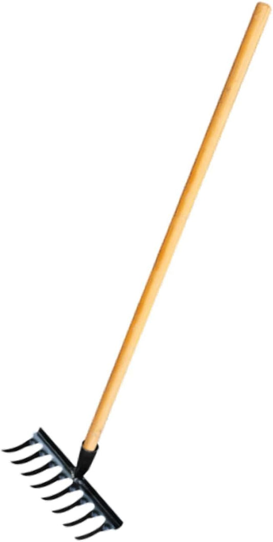 Garden Tool for Soil Preparation Wooden Handle Rake for Flower Beds, 8 Teeth 26x12x10cm